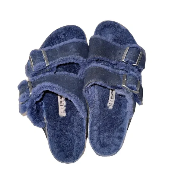 BIRKENSTOCK Arizona blue fur suede sandals women’s shoes size 41 10 10.5 - Picture 4 of 17